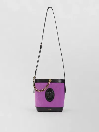 Versace Bouganville And Brown Mini Bucket Bag In Purple