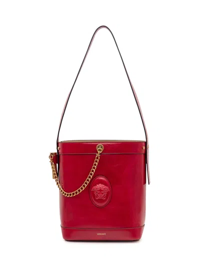 Versace Mini Bucket Bag With Chain And Single Handle In Fire-gold