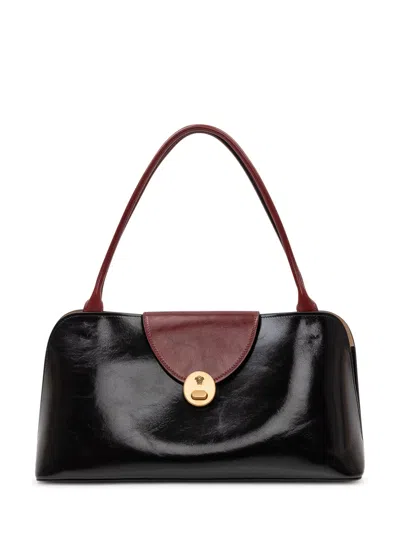 Versace Mini Chic Zip Shoulder Bag In Black/rosewood-gold