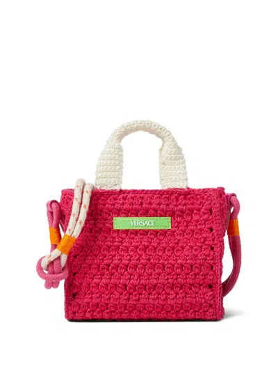 Versace Kids' Mini Crochet Tote Bag In Pink