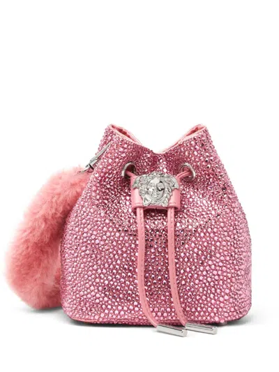 Versace Mini Crystal La Medusa Bucket Bag In Pink