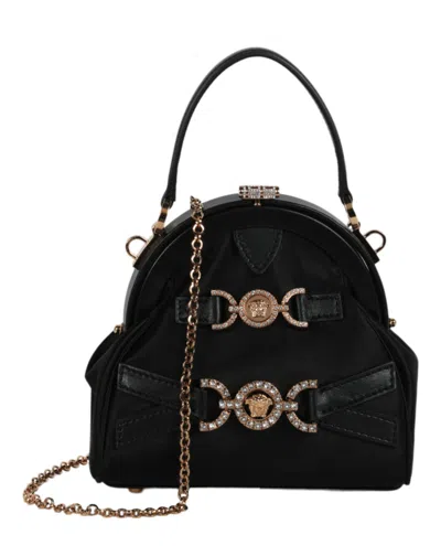 Versace Mini Crystal Medusa '95 Satin Handbag In Black