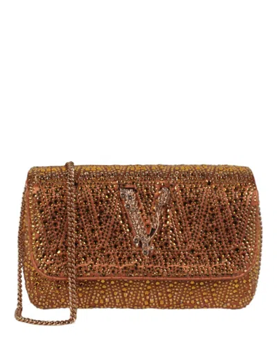 Versace Mini Crystal Virtus Crossbody Bag In Gold