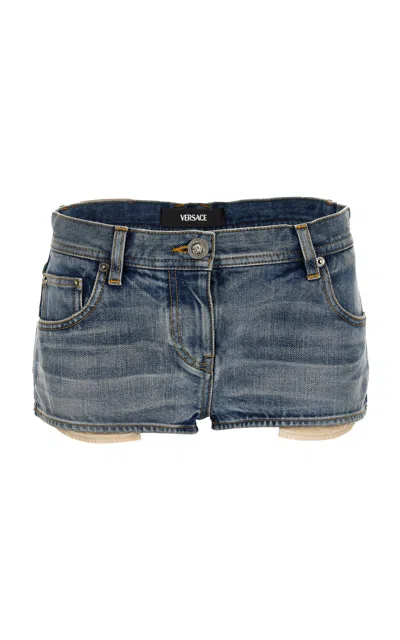 Versace Mini Denim Shorts In Medium Wash