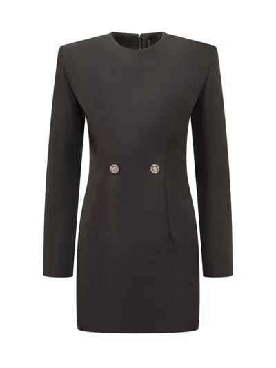 Versace Wool Grain De Poudre Mini Dress In Black
