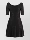 Versace Mini Dress With Flared Skirt And Scoop Neckline In Black