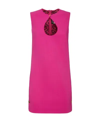 Versace Mini Dress In Stretch Crepe With Front Cut-out In Purple