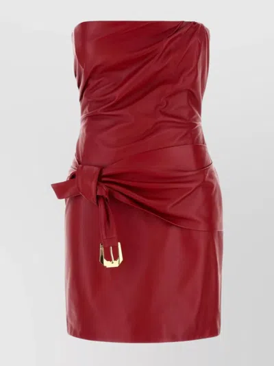 Versace Mini Dress With Leather And Strapless Design In Red