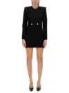 Versace Wool Grain De Poudre Mini Dress In Black