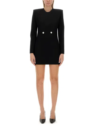 Versace Wool Grain De Poudre Mini Dress In Black
