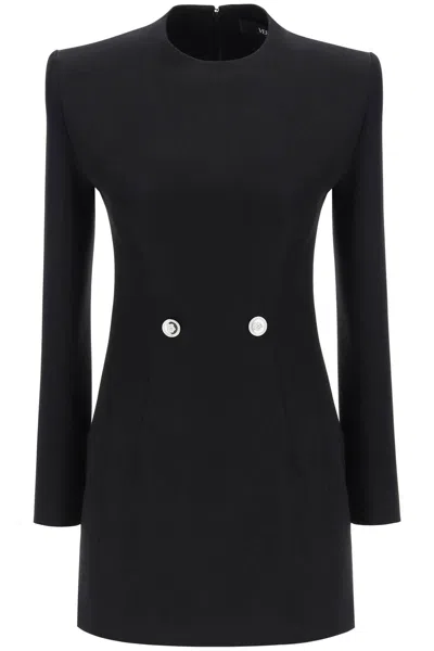 Versace Wool Grain De Poudre Mini Dress In Black