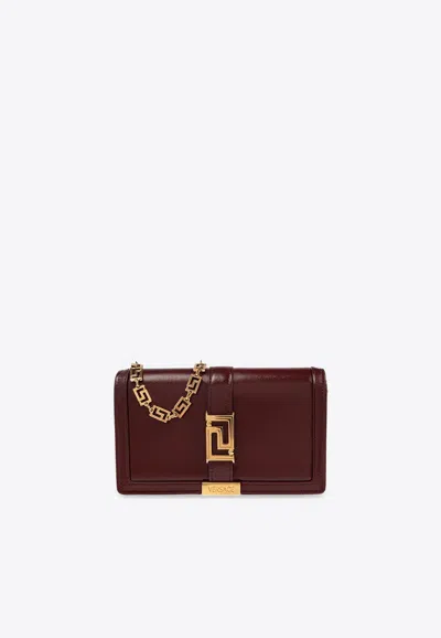 Versace Mini Greca Goddess Crossbody Bag In Burgundy