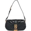 Versace Mini Greca Goddess Quilted Leather Shoulder Bag In Black/ Gold
