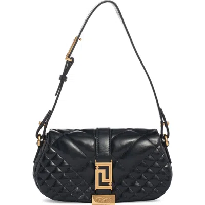 Versace Mini Greca Goddess Quilted Leather Shoulder Bag In Black/ Gold