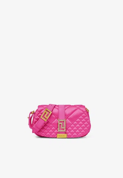 Versace Mini Greca Goddess Quilted Satin Shoulder Bag In Pink
