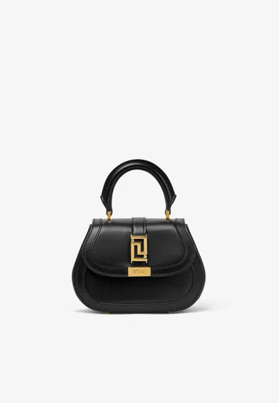 Versace Mini Greca Goddess Top Handle Bag In Calf Leather In Black