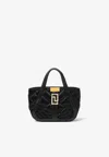 Versace Mini Greca Goddess Top Handle Bag In Quilted Satin In Black