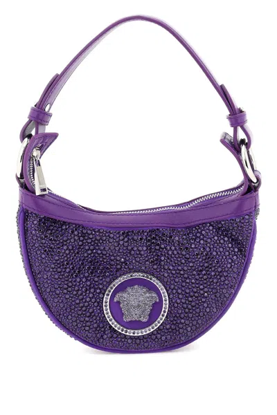 Versace Repeat Crystal Mini Hobo Bag In Dark Orchid Palladium (purple)