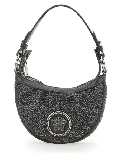 Versace Mini Hobo Bag With Crystals In Grey