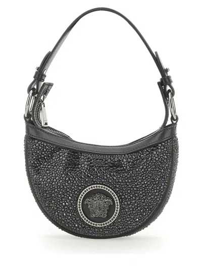 Versace Mini Hobo Bag With Crystals In Grey