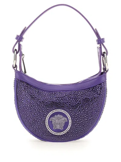 Versace Women Mini Hobo Bag With Crystals In Purple