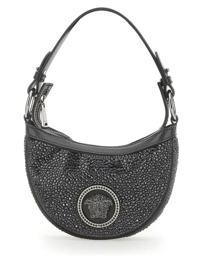 Versace Mini Hobo Bag With Repeat Crystals In Black