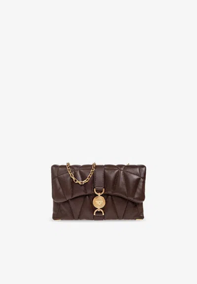 Versace Mini Kleio Quilted Crossbody Bag In Brown