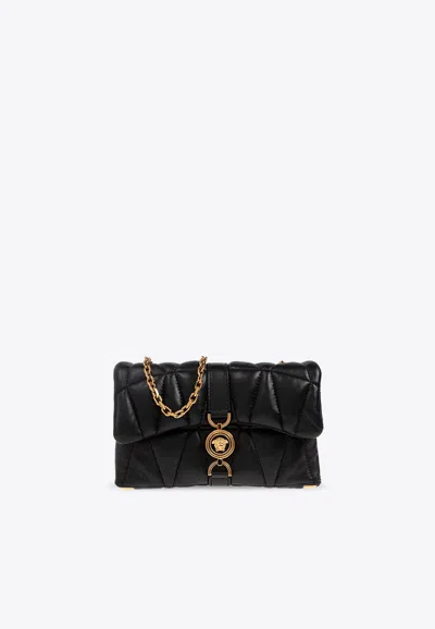 Versace Mini Kleio Quilted Leather Crossbody Bag In Black