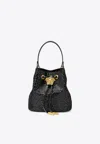 Versace Mini La Medusa Crystal Bucket Bag In Black