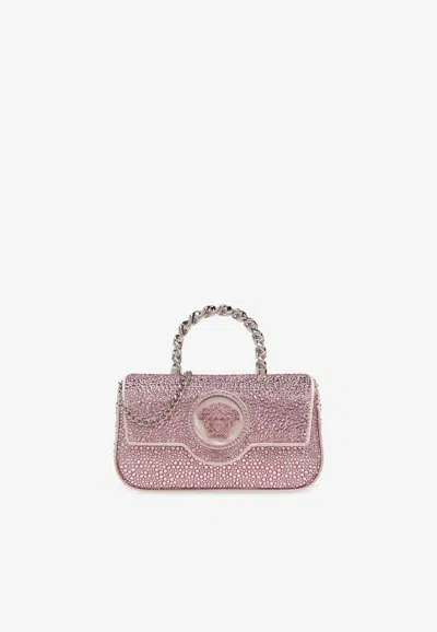 Versace Mini La Medusa Crystal Top Handle Bag In Pink