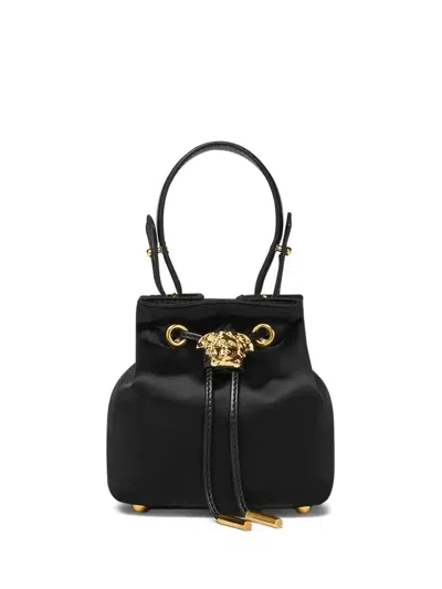 Versace Mini La Medusa Satin Bucket Bag In Black