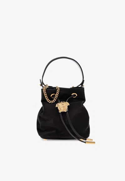 Versace Mini La Medusa Satin Bucket Bag In Black