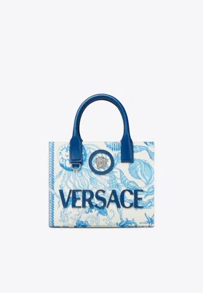 Versace Mini La Medusa Underwater Barocco Tote Bag In Blue