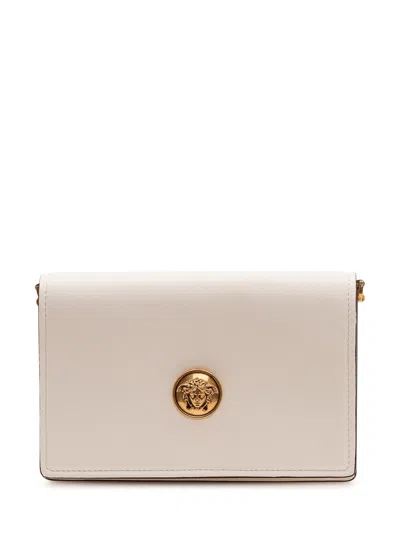 Versace Mini Lamb Leather Handbag With Gold-tone Hardware In White/gold