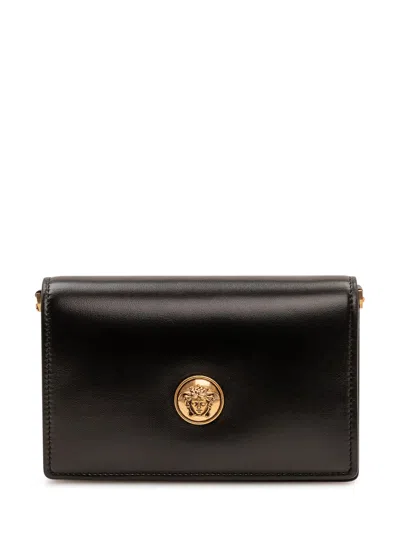 Versace Mini Lambskin Shoulder Bag In Black/gold