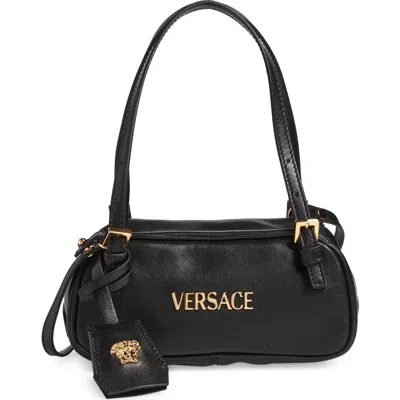 Versace Mini Logo East/west Leather Shoulder Bag In Black  Gold