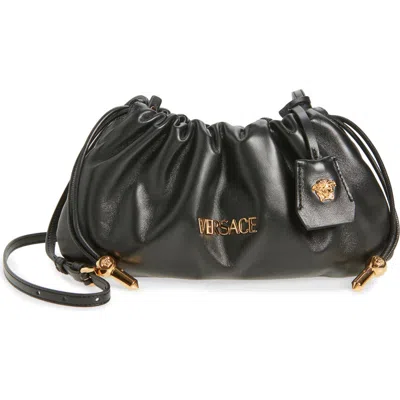 Versace Mini Logo Leather Handbag In Black