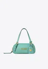 Versace Mini Logo Tag Leather Shoulder Bag In Blue