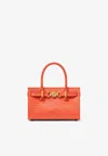 Versace Mini Medusa '95 Croc-embossed Leather Top Handle Bag In Orange