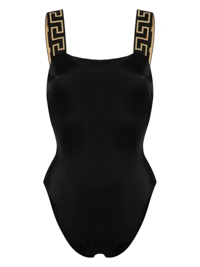 Versace Mini Medusa Motif Dress With Ethesticated Straps In Black