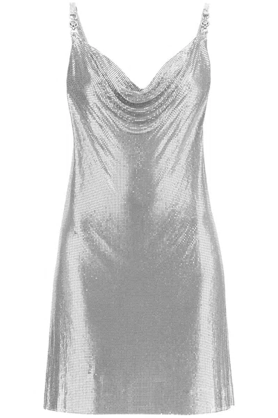 Versace Metallic Short Dress With Draped Neck In Grey