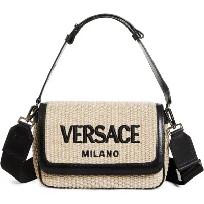Versace Milano Raffia Crossbody Bag In Black