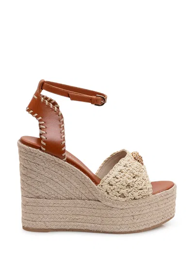 Versace Mini Paint Drill Heels With Ankle Strap In Brown