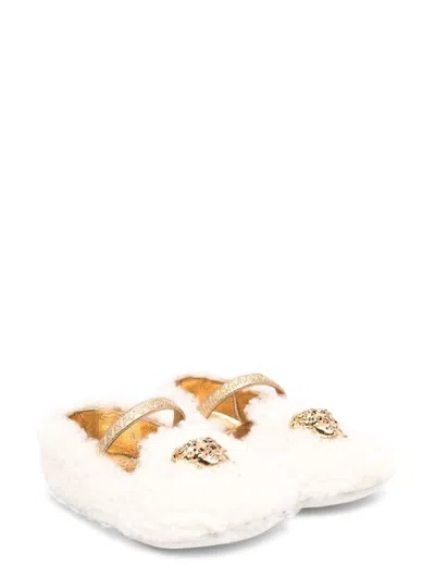 Versace Mini Shearling Ballerina Flats In White