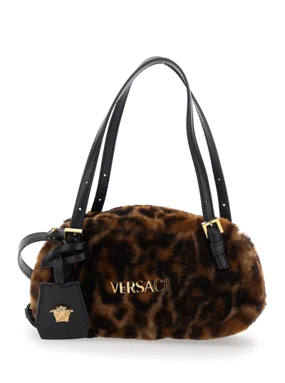 Versace Mini Shoulder Lamb Leather In Brown