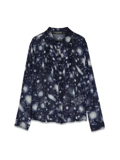 Versace Mini Solar System Silk Shirt For Girls In Multi