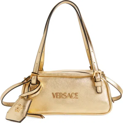 Versace Mini Tag Bowling Metallic Leather Shoulder Bag