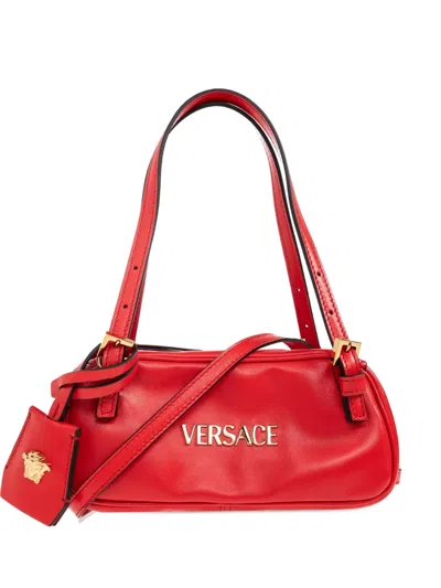Versace Mini Tag Bowling Shoulder Bag In Red