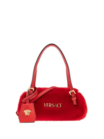 Versace Mini Tag Bowling Shoulder Bag In Red