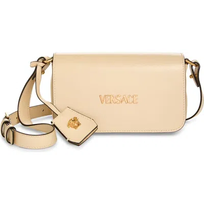 Versace Mini Tag Leather Shoulder Bag In Neutral